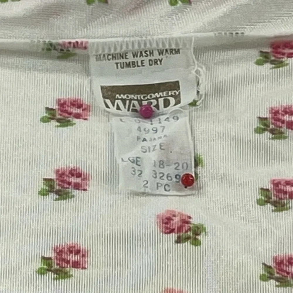 Vintage Montgomery Ward Nylon Floral Pajama Top Pink Rosebud Sleeveless Large